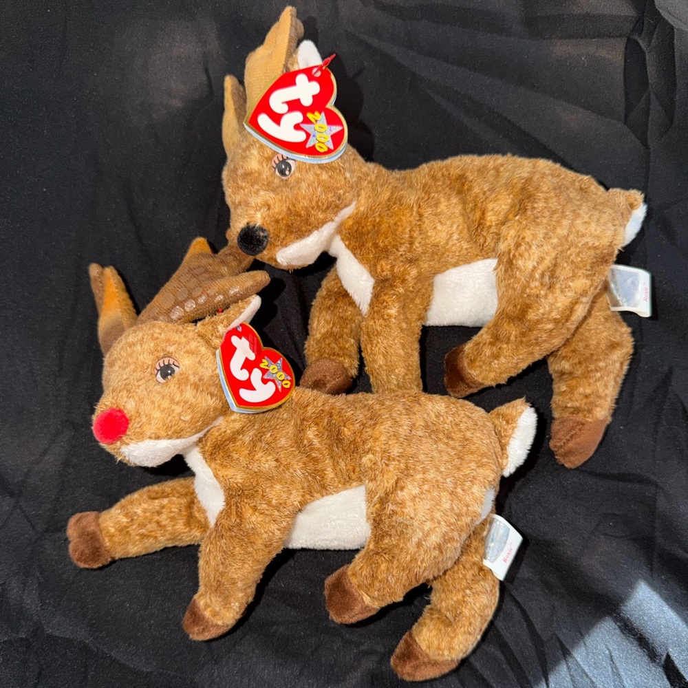 TY “Roxie” the Reindeer Beanie Baby Pair